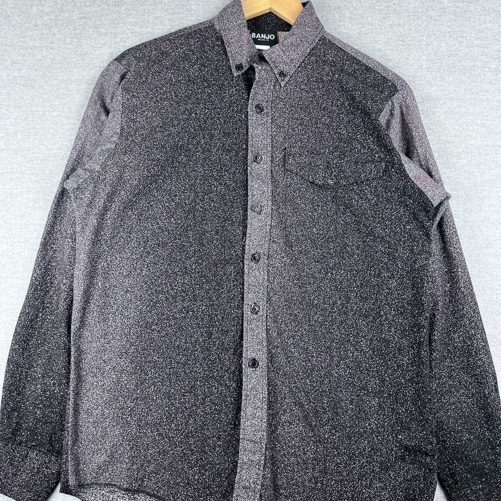 Banjo‎ Dallas TX Mens Medium Black White Static Print Cotton Button Down Shirt